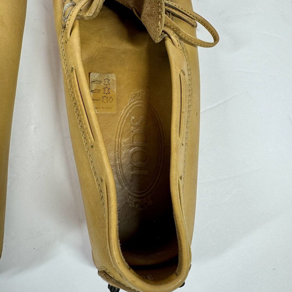 TOD's Tan 100% Leather Driving Flat Loafers with Rubber Pebble Soles Sz 35.5 - Picture 9 of 15
